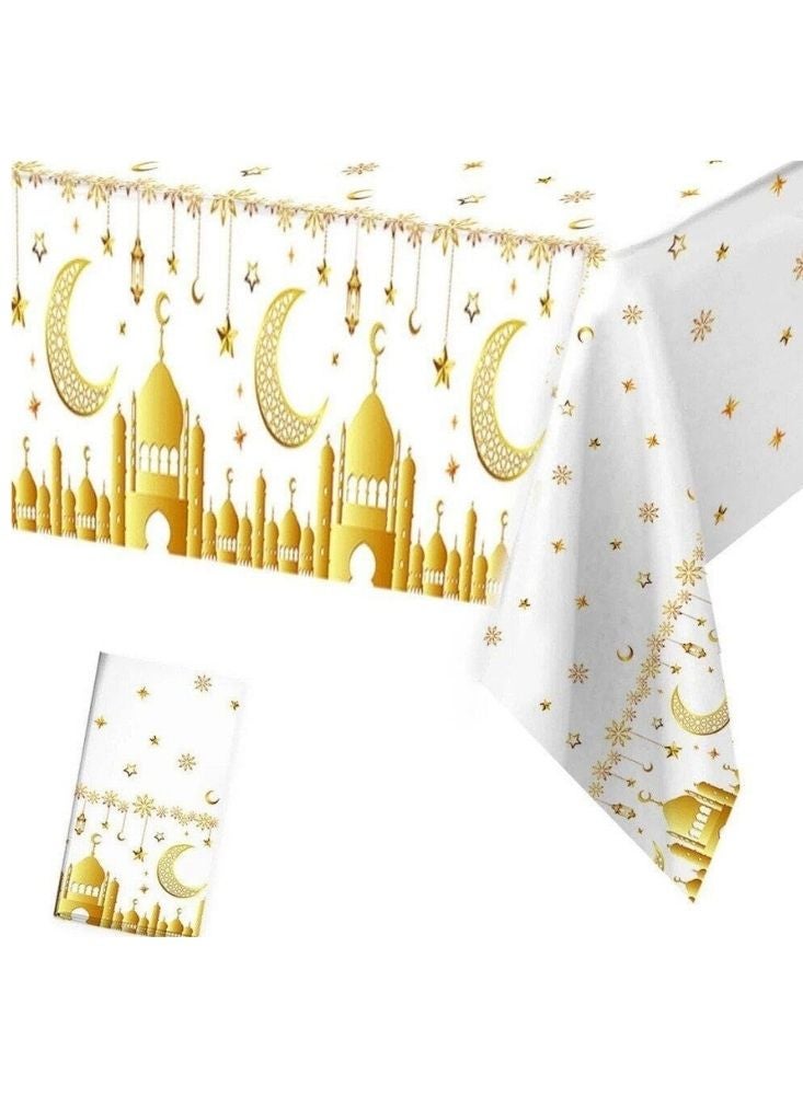 Premium Ramadan Mubarak Table Cover with Golden Mosque & Crescent Design for Iftar and Eid Decoration - Image 1